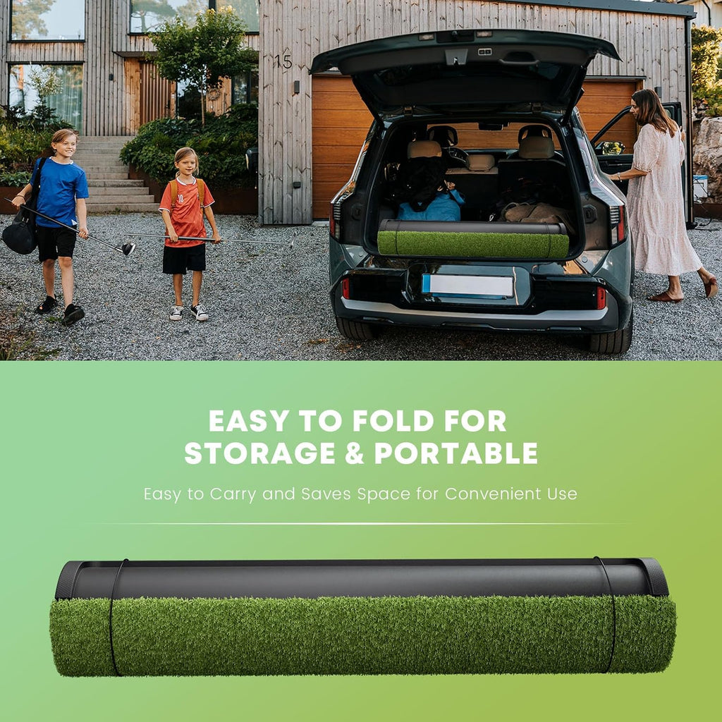 Integrated Golf Hitting Mat with Ball Tray, Thickening Golf Mats Practice Outdoor & Indoor Artificial Turf Matt with 3 Tees