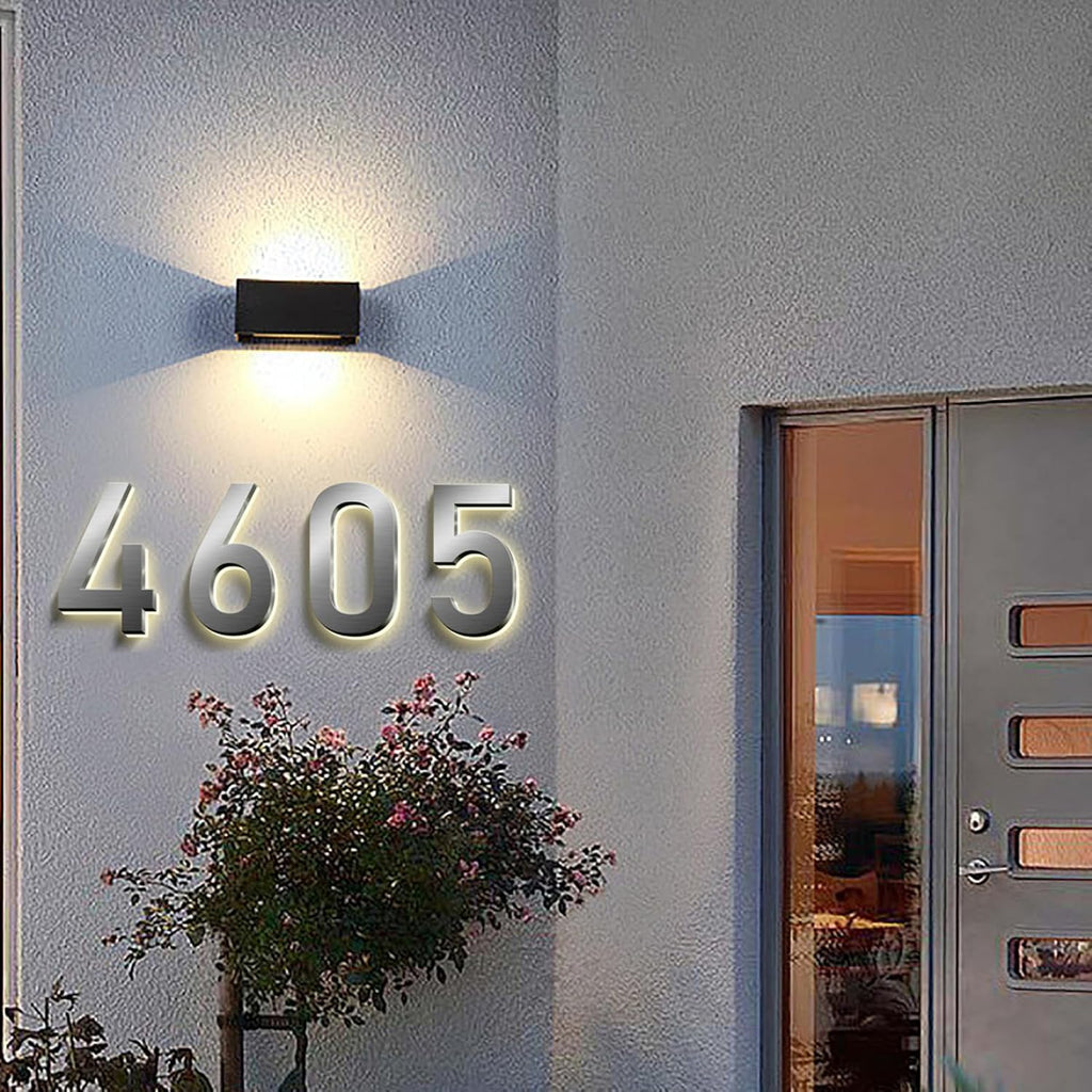 Backlit Floating LED House Number Signs, Brushed Silver, Address Signs Lighted Plaque, Outdoor/Indoor, Modern, Weatherproof And Corrosion Resistant, Day & Night,16 Inch/40cm,I