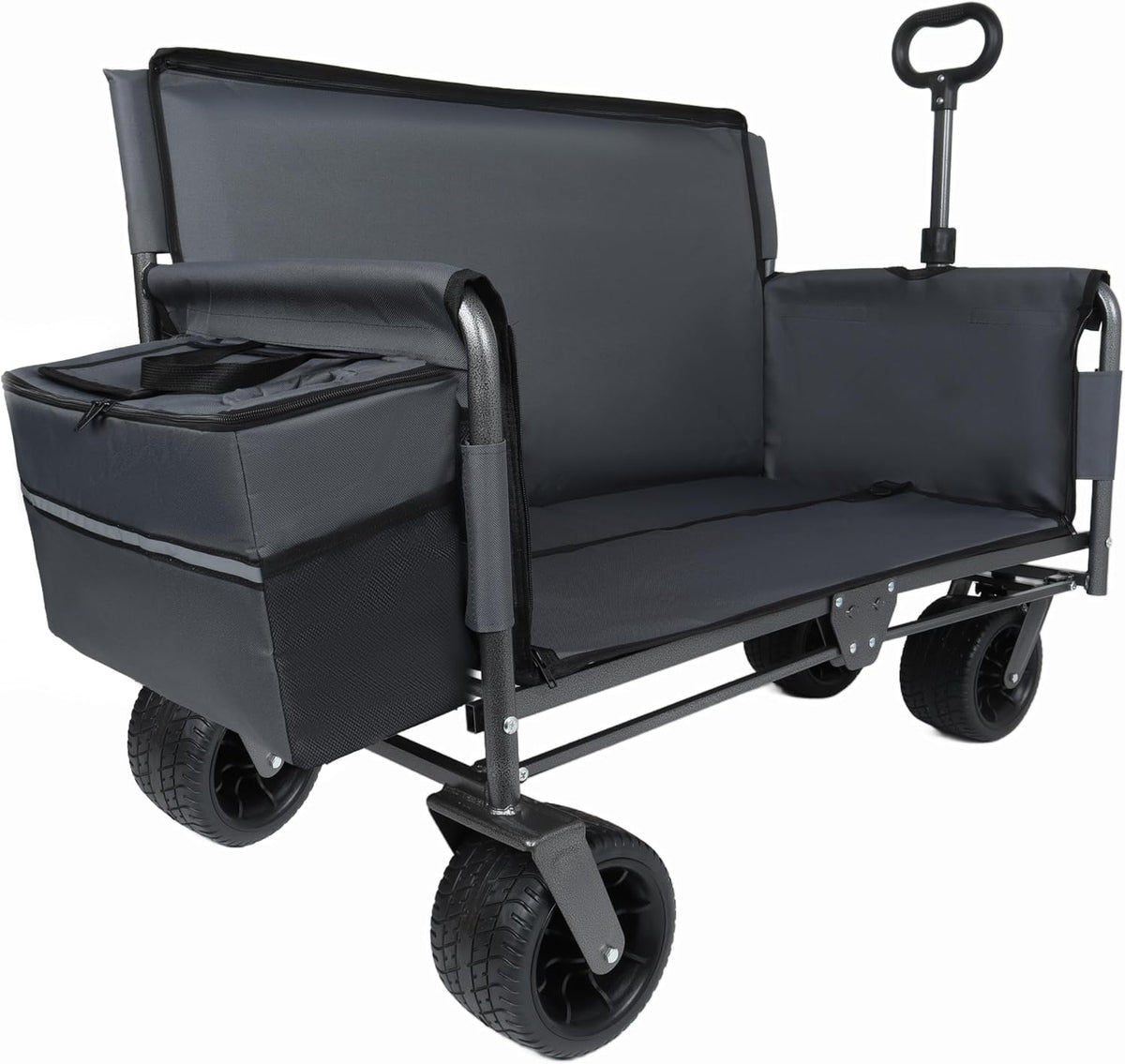 3 in 1 Folding Wagon Cart with Bench Seat Storage Patent Protection Includes 1 ice Pack, 500lbs Heavy Duty Utility Wagon, 180L Capacity All Terrain Wheels for Camping, Beach, Sports, Garden, Gray
