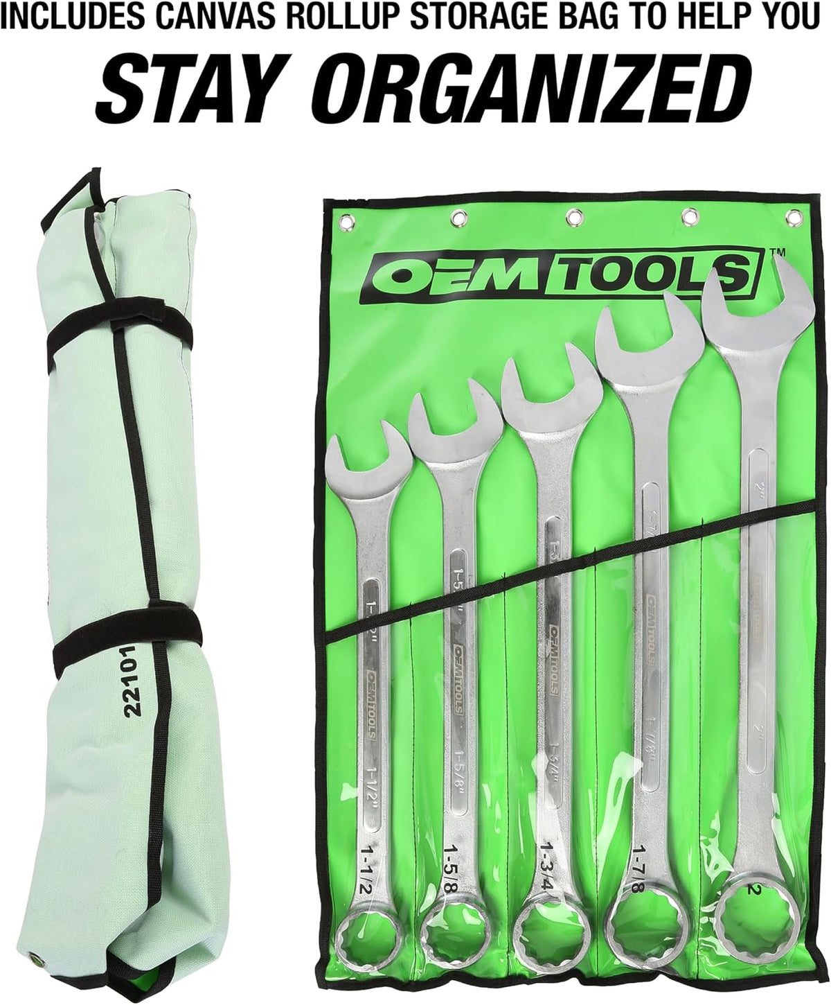 OEMTOOLS 22101 5 Piece SAE Jumbo Combination Wrench Set, Large Combination Wrench Set, SAE Sizes