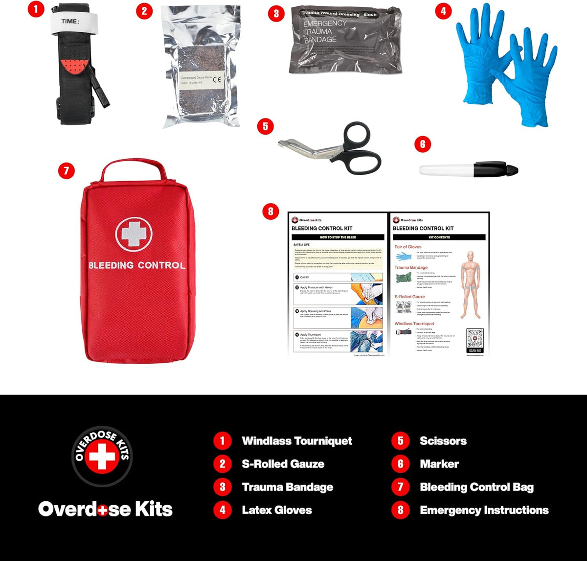 Bleeding Control Kit + Emergency Wall Mount Cabinet | Optional Lock & Alarm Feature Included (Black)