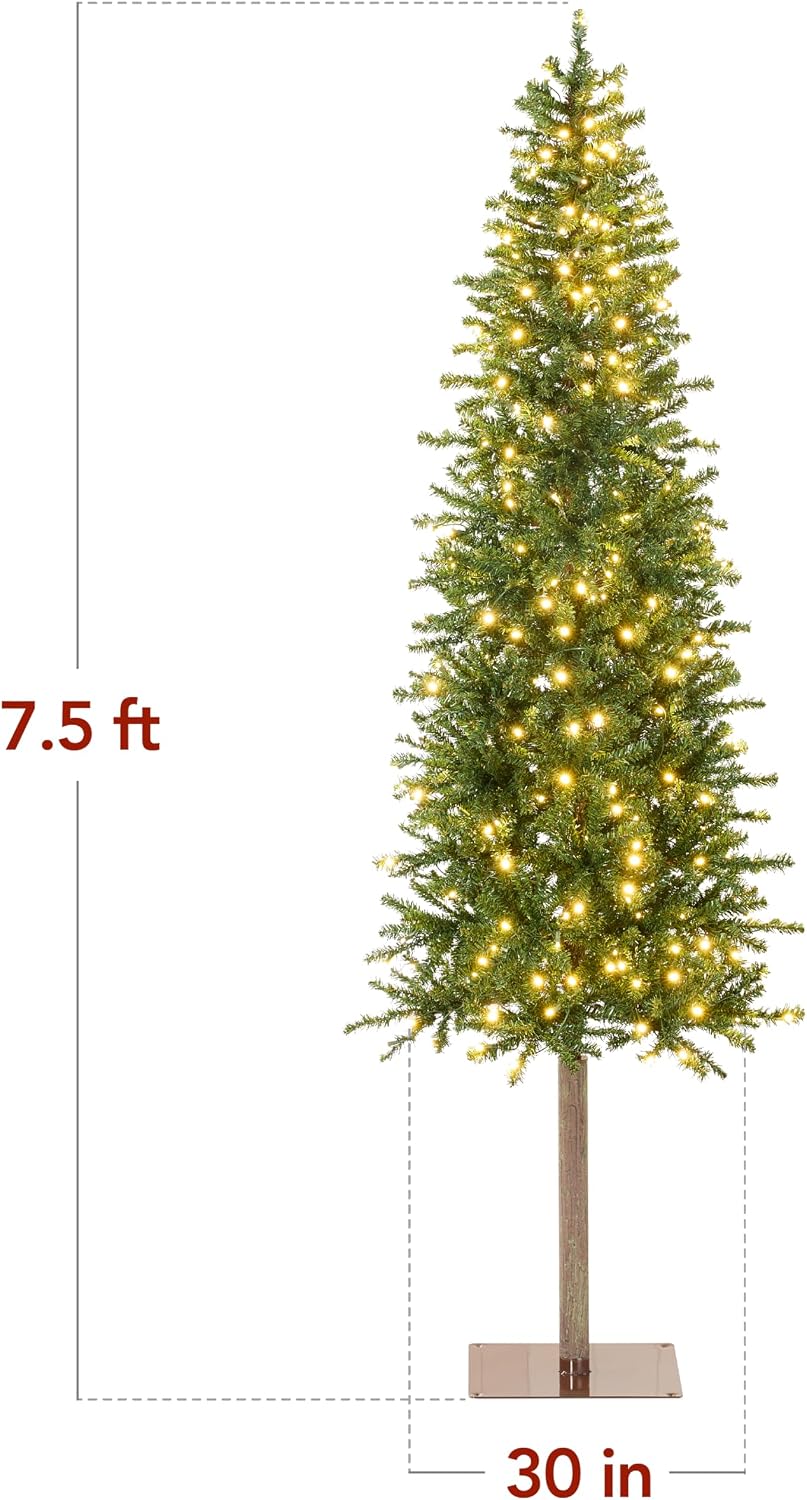 Best Choice Products Pencil Christmas Tree 7.5ft Pre-lit Alpine Slim Holiday Decoration, Lighted Skinny Décor LED Lights, Metal Stand