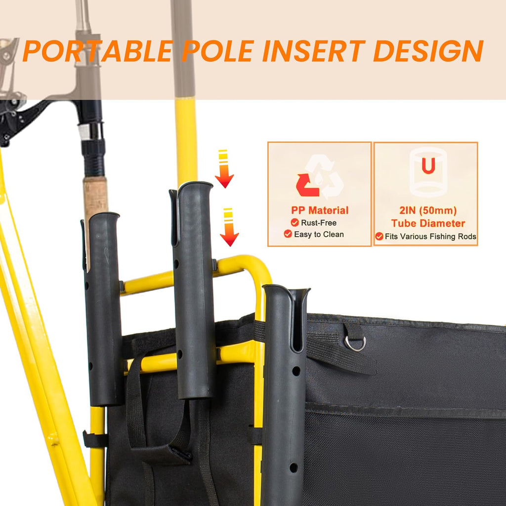 Fishing Cart Beach Cart Collapsible Wagon with 9.85' All-Terrain Wheels for Sand, Heavy Duty Foldable Utility Cart 550LBS Capacity with Rod Holders for Camping, Garden, Grocery, Outdoor Sports(Yellow)