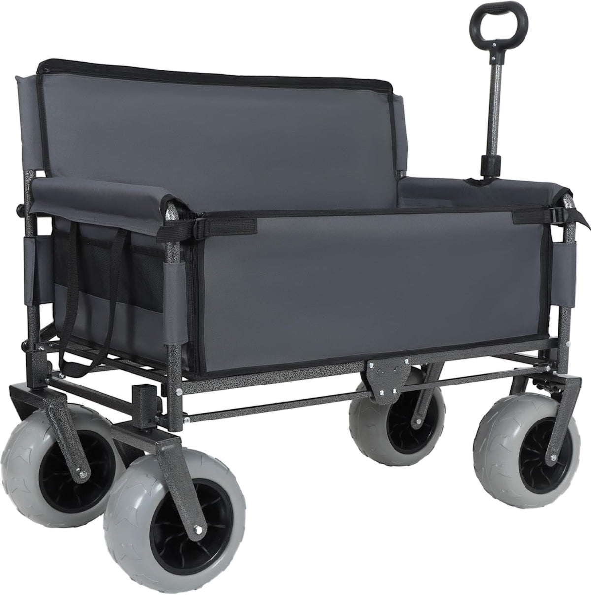 3-in-1 Convertible Folding Wagon Cart with Bench Seat & 180L Storage - 500lbs Heavy-Duty All-Terrain Wagon for Camping, Beach, Sports & Garden Use (Grey+ 9'x4' Wheels)