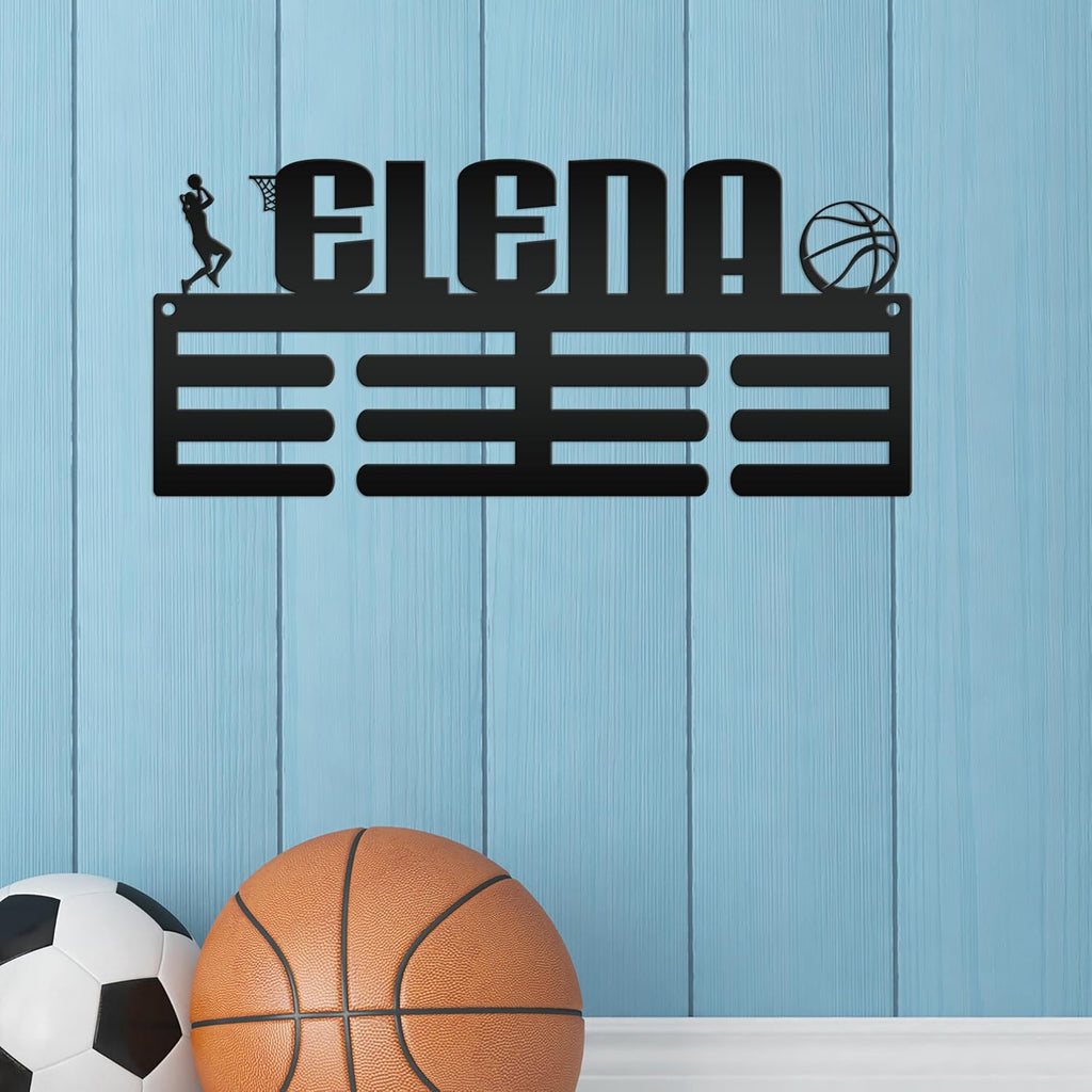 Medal Holder Custom Awards Display Sign, Personalized Metal Award Wall Rack for the Basketball Player, Sports Collectibles and Memorabilia (30 x 17 inches)