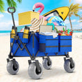 Beach Wagon with Big Wheels for Sand, 350lbs Heavy Duty Folding Wagon, Oversized 180L, 9' PVC All-Terrain Wheels, Adjustable Handle, Cooler & Storage Bags for Beach, Camping & Outdoor Sports (Blue)