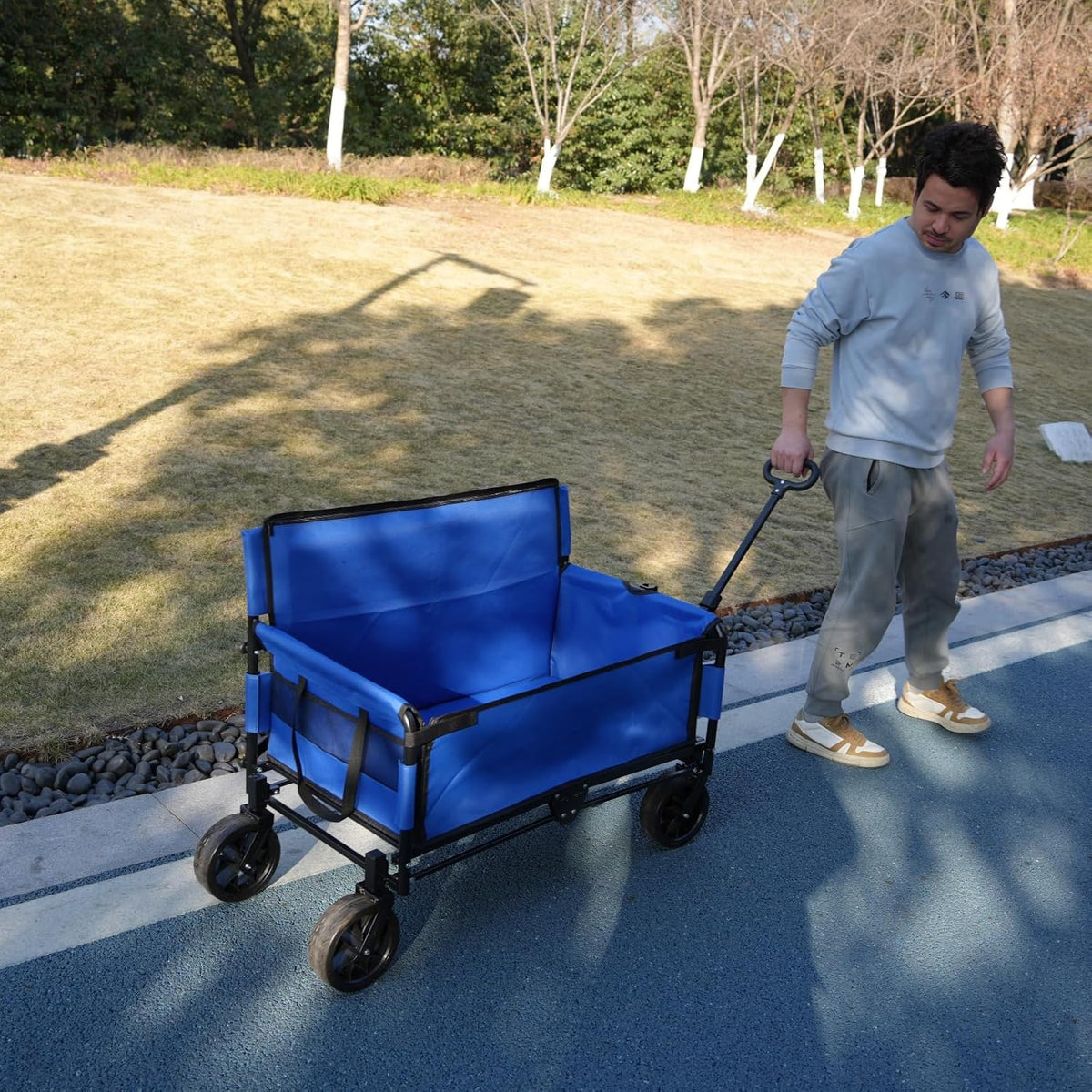Beach Wagon Chair for Adults, Foldable Cart Converts to 2-Person Sofa, 2-in-1 Wagon Bench Love Seat Combo, Blue