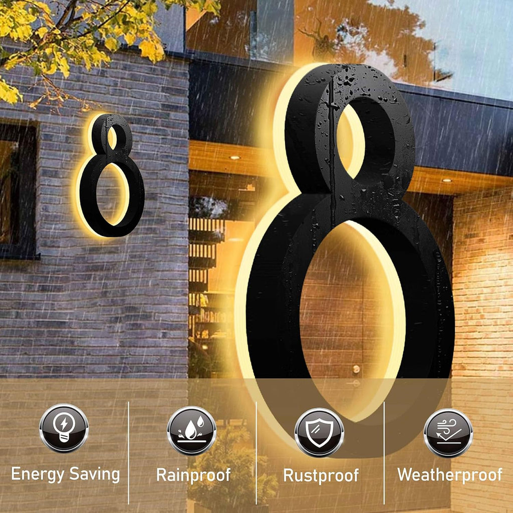 Illuminated House Numbers, Backlit LED 3000K Illuminated Home Address Number, Large Lighted House Number For Outside Yard, Modern Address Numbers.