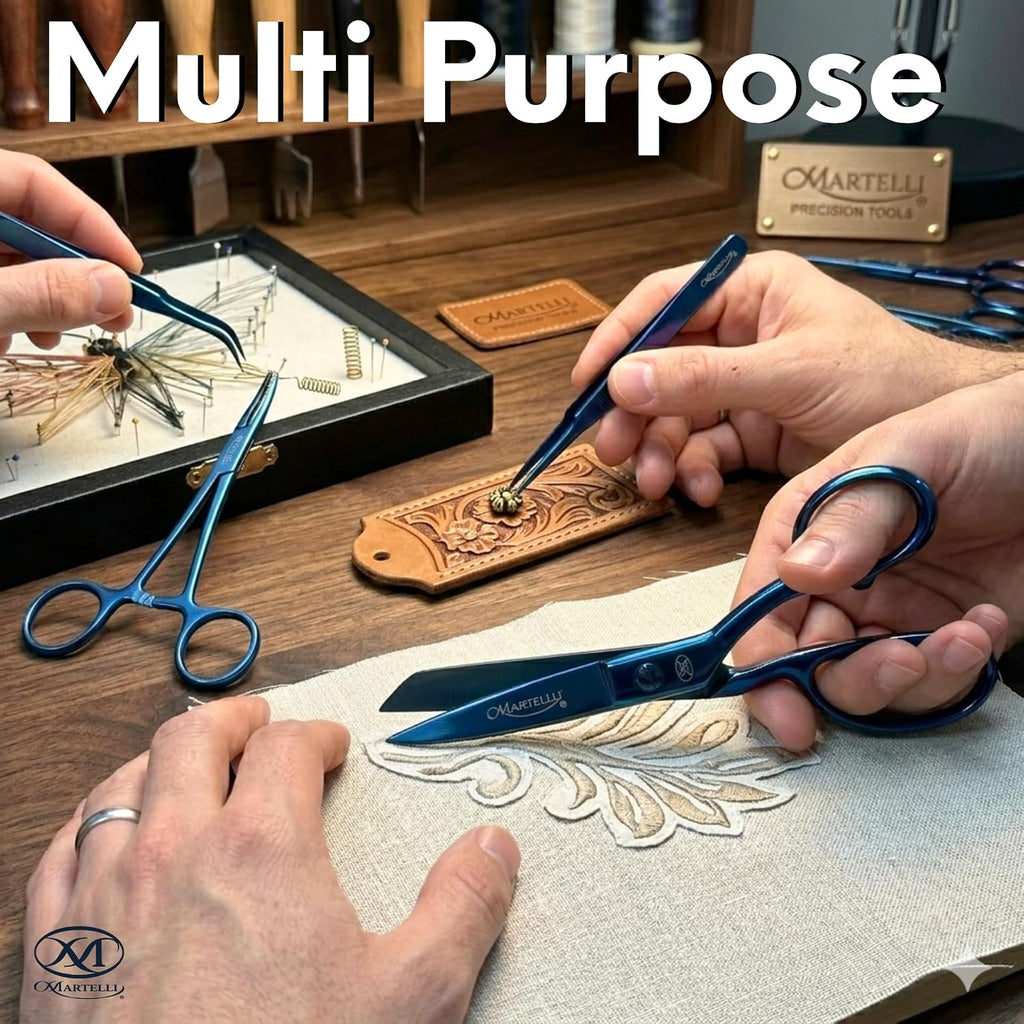 Martelli - 10 piece Stainless Steel Tailor Scissor Kit - Professional Sewing Shears for Fabric Cutting - Quilting and Fashion Design (BLUE) Quilters Shears
