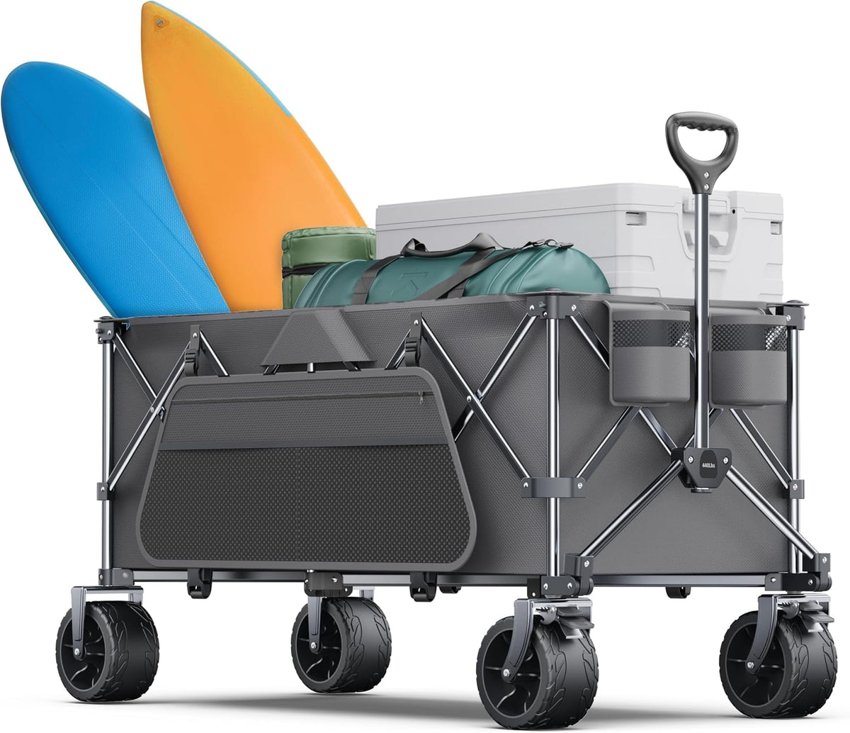 440Lbs Collapsible Wagon Cart with Big Wheels,Utility Wagons with Weight Capacity,Heavy Duty Wagon with Excellent Steering,Ideal for Camping,Gargen,Transport,Outdoor Sports