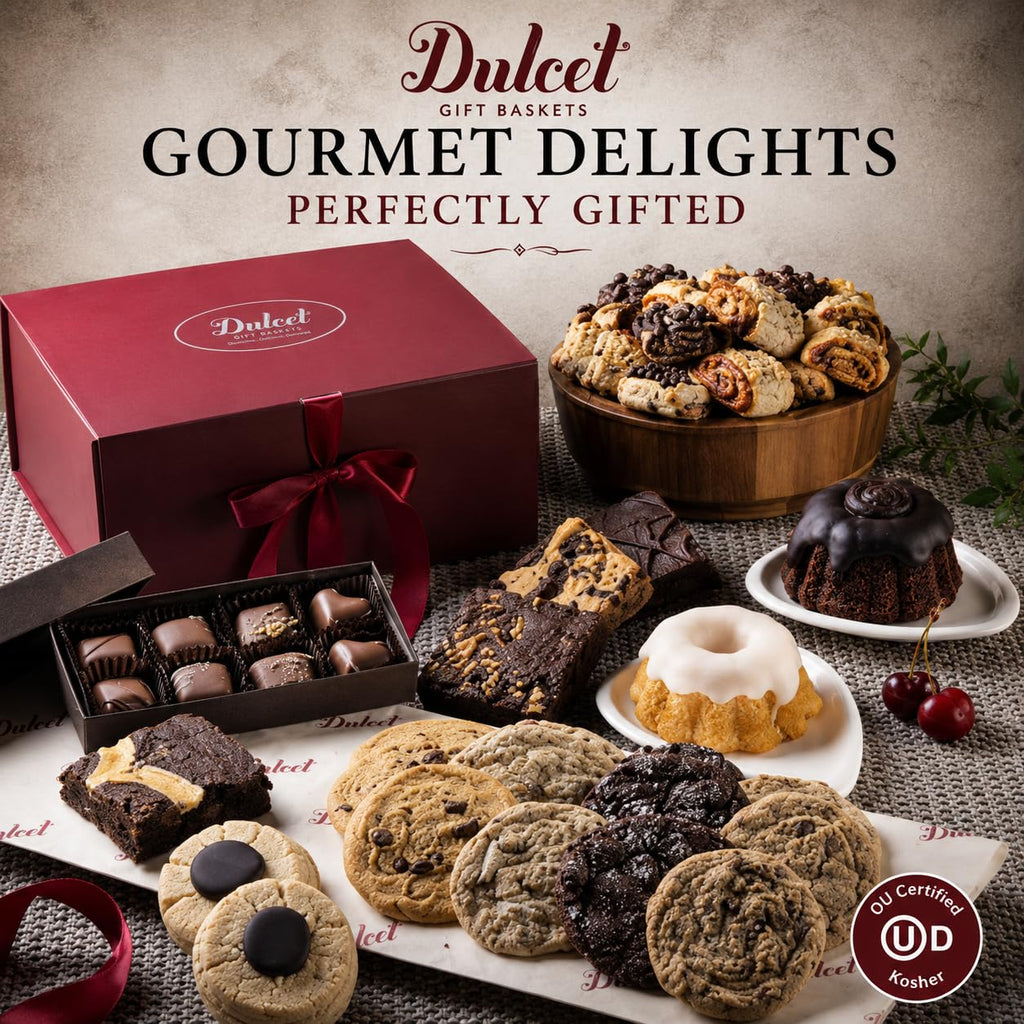 Dulcet Gourmet Snack & Dessert Gift Basket Deluxe Edition – Fresh Baked Assorted Pastries, Cookies, Brownies & Belgium Chocolates - Beautifully Packaged Bakery Assortment for All Gifting Occassions