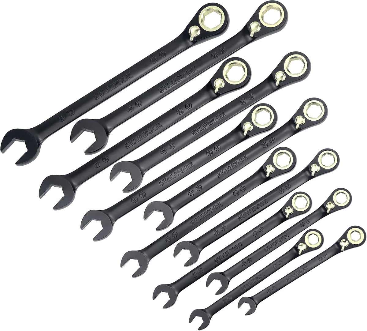 STARWORK TRUE MECHANIC™ 12-Piece 2-in-1 Reversible Ratcheting Wrench Set with Rolling Pouch, 120-Tooth, SAE&Metric