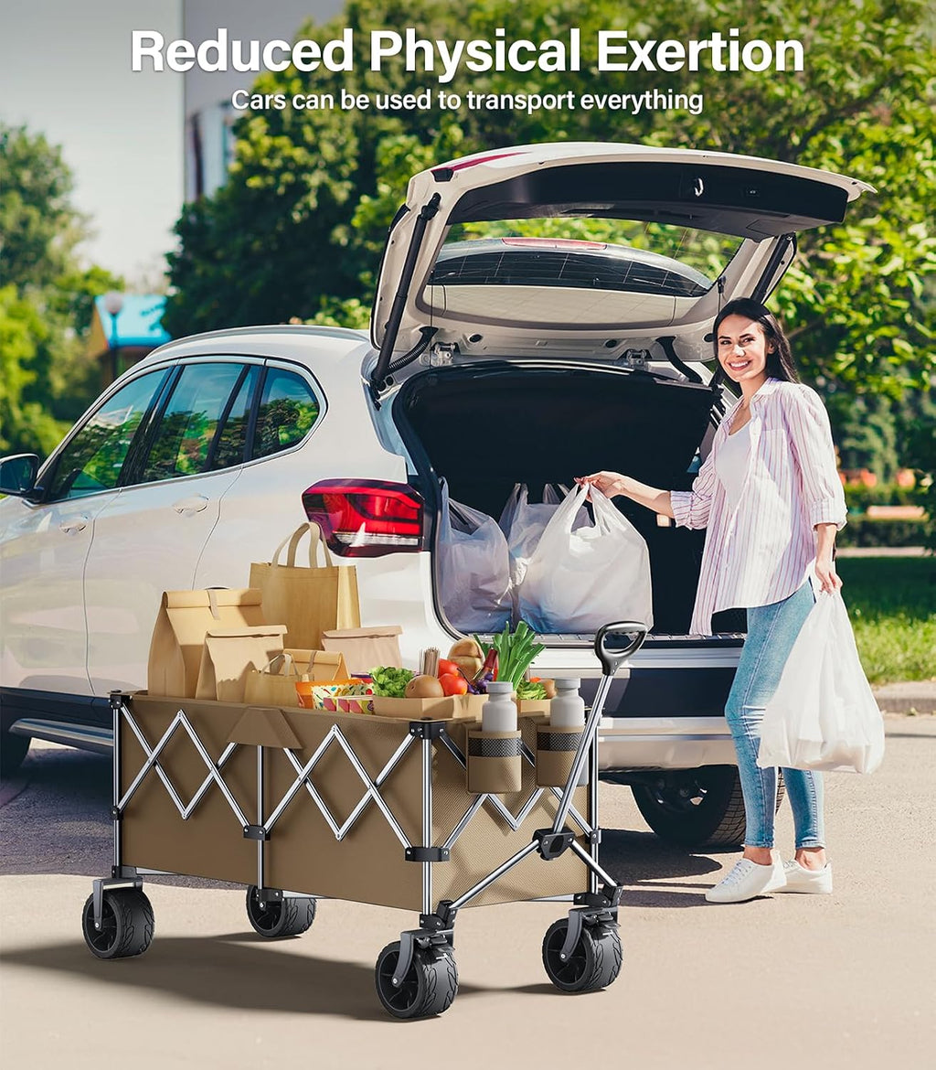 440Lbs Collapsible Wagon Cart with Big Wheels,Utility Wagons with Weight Capacity,Heavy Duty Wagon with Excellent Steering,Ideal for Camping,Gargen,Transport,Outdoor Sports