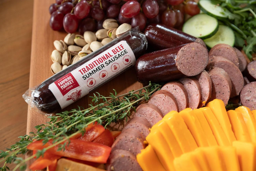 Farmers Market Charcuterie Gift Basket – Gourmet Meat & Cheese Gift Box with Summer Sausage, Wisconsin Cheese, Salami, Crackers & Mustard – Shelf Stable, Keto Friendly Food Gift for Father's Day, Holidays and Entertaining