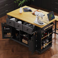 Kitchen Storage Island on Wheels with Drop Leaf & Power Outlet, Rolling Kitchen Island Cart with Open Side Racks, Door Shelves and Towel Bar, 53-Inch, Black
