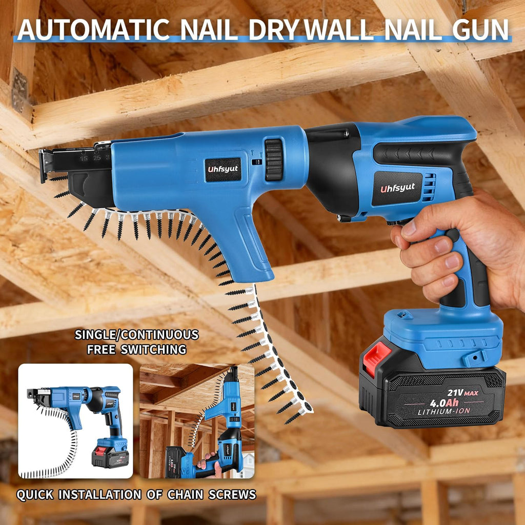21V Cordless Drywall Screw Gun and Electric Screwdriver - 2-in-1 Self-Feeding Screwdriver, Includes Storage Toolbox and 4.0Ah Battery, Perfect for DIY and Professional Use (One battery set)