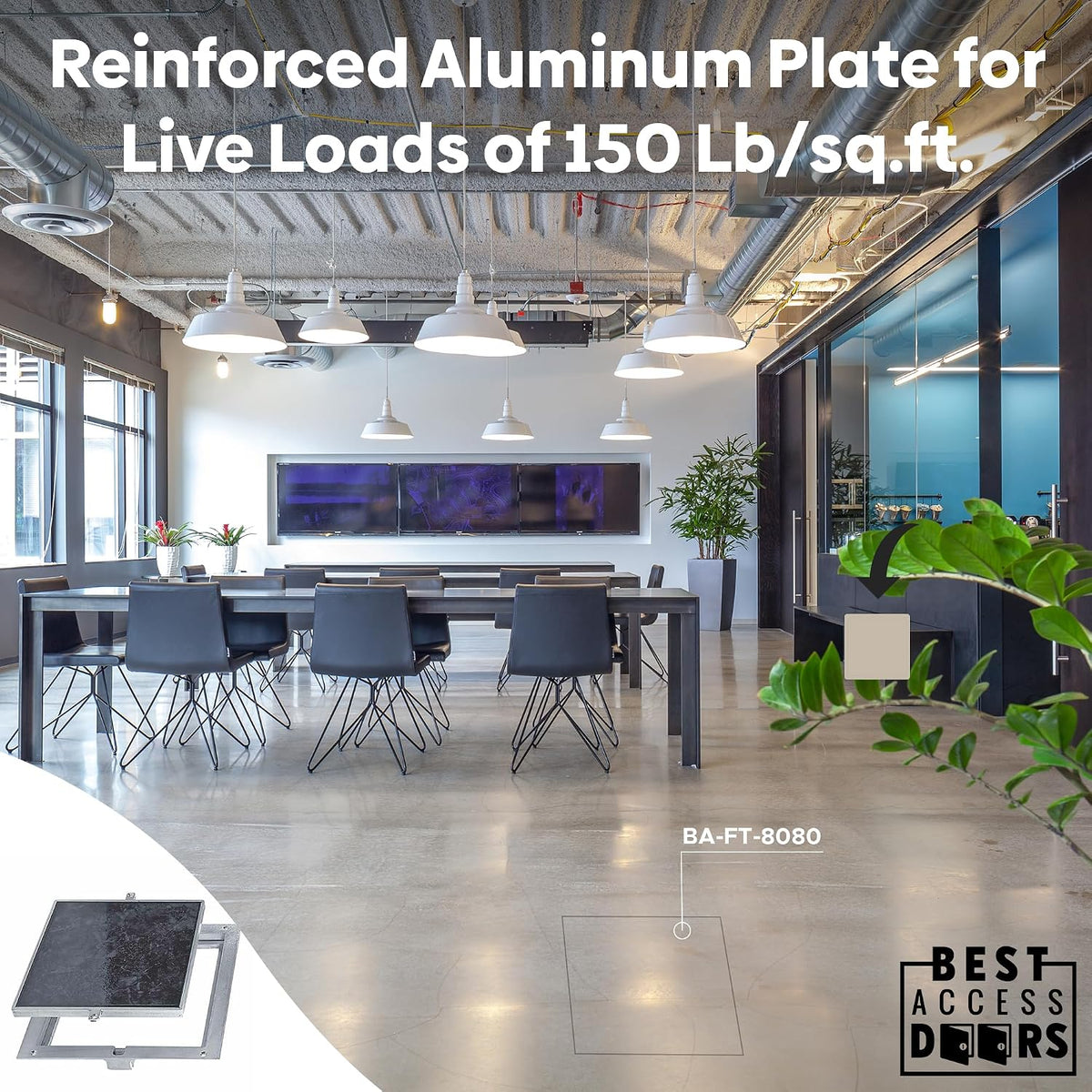 Best 18' x 18' Removable Floor Access Panel with a 1/8' Recess for Vinyl Carpet/Tile, High-Grade Smooth Aluminum Floor Access Door Secured with 1/4' x 1' Flat Head Screws, Mill Finish,BA-FT-8080