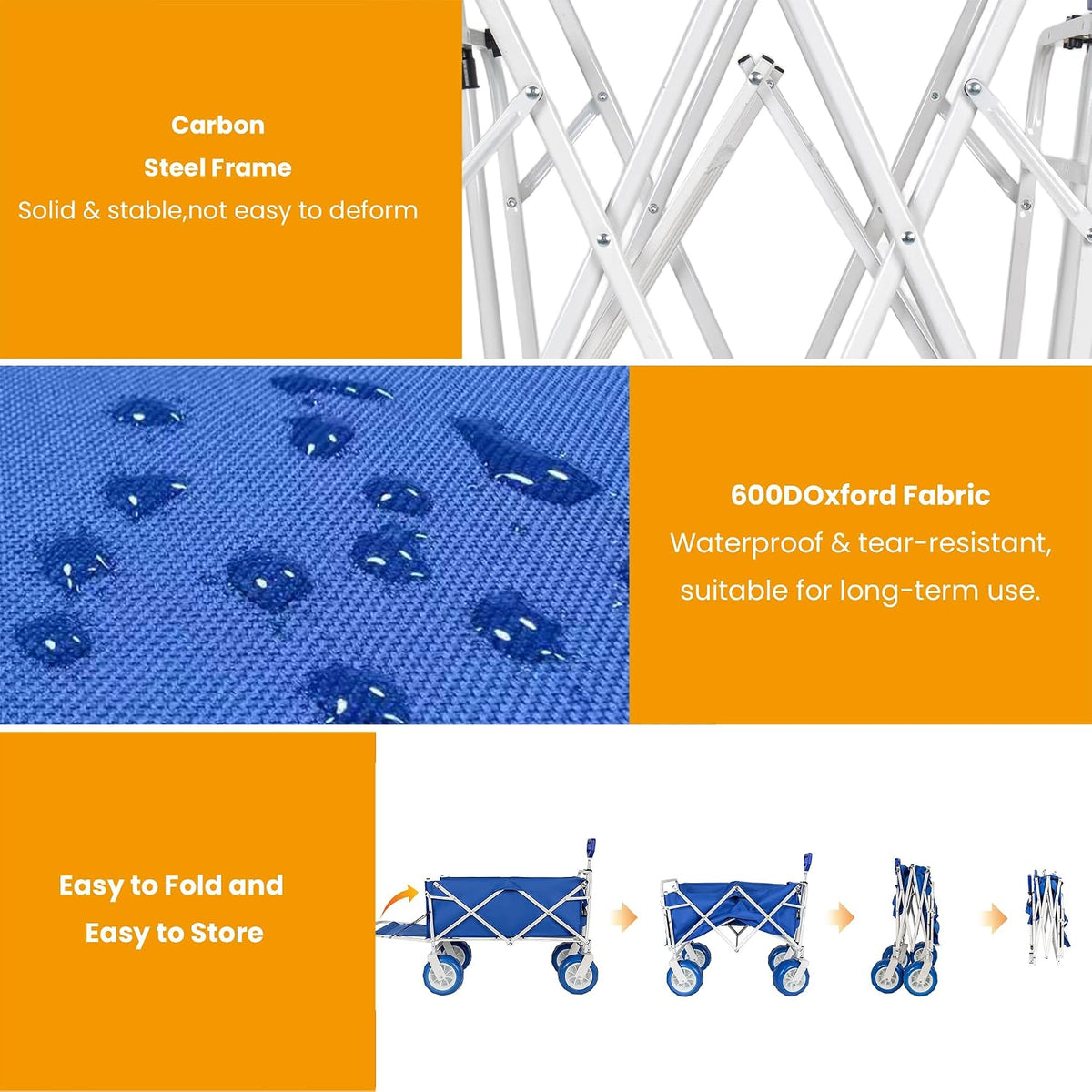 Beach Fishing Wagon Cart with All-Terrain Big Wheels, 500lbs Load, Heavy Duty Wagons Carts Foldable with Removable Cooler & Storage Bags for Shopping Garden Sports Camping Outdoor (Blue3)