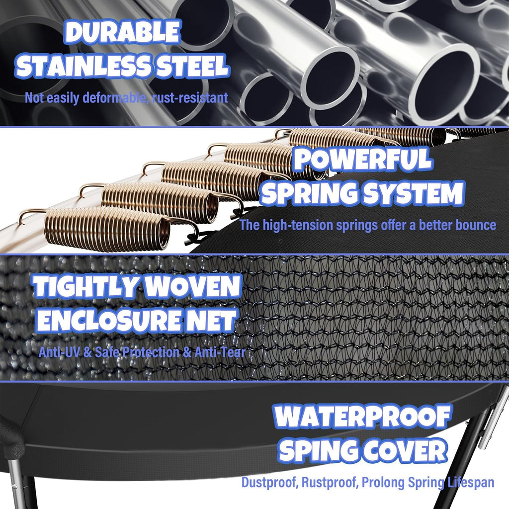 Kiivakii Trampoline 8FT 10FT 12FT 14FT 16FT, Outdoor Trampolines for Kids and Adults, Recreational Trampoline with Enclosure Net & Ladder, Round Trampolines ASTM Approved