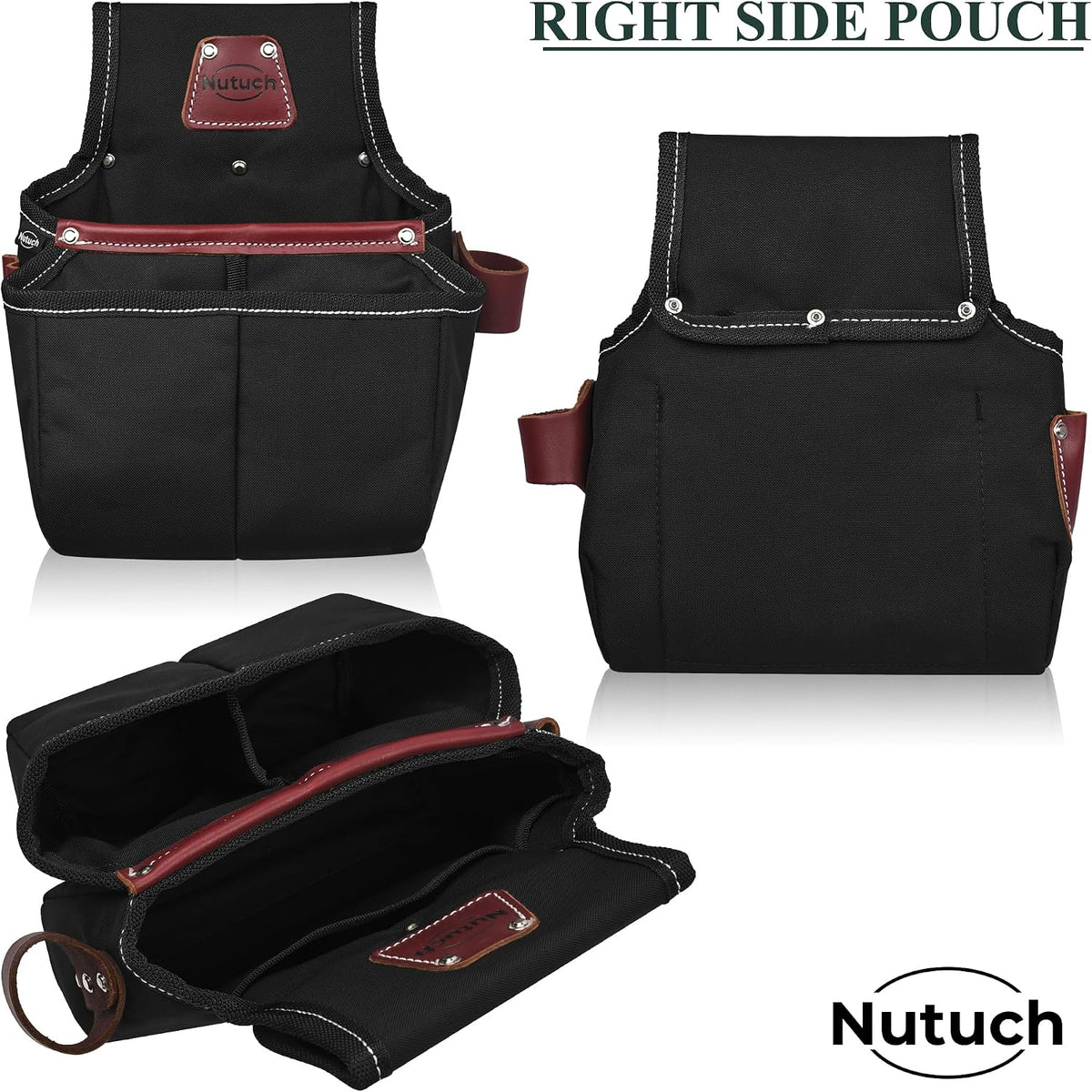 Nylon and Leather Tool Belt | Nylon Tool Pouch | Carpenter | Construction | Framers | Electrician Tool Belts | Drywall Tool Bags (BLACK)