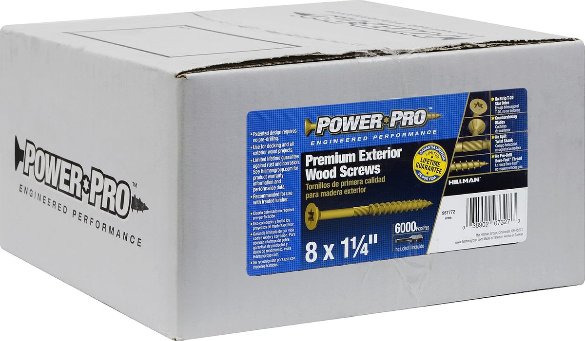 Power Pro Premium Exterior Wood Screws, #8 x 1-1/4'Inch All-Purpose Deck Screws for Outdoor Projects, T-25 Star Bit Included, Bronze, 6000 Pieces | 967772V4