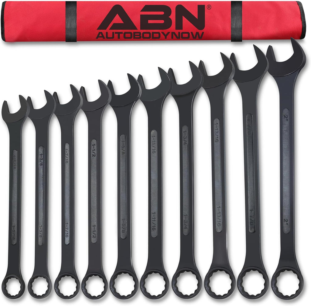 ABN Large Combination Wrench Set SAE 1-5/16 to 2in - Standard 10 Piece Jumbo Open End Wrench Set