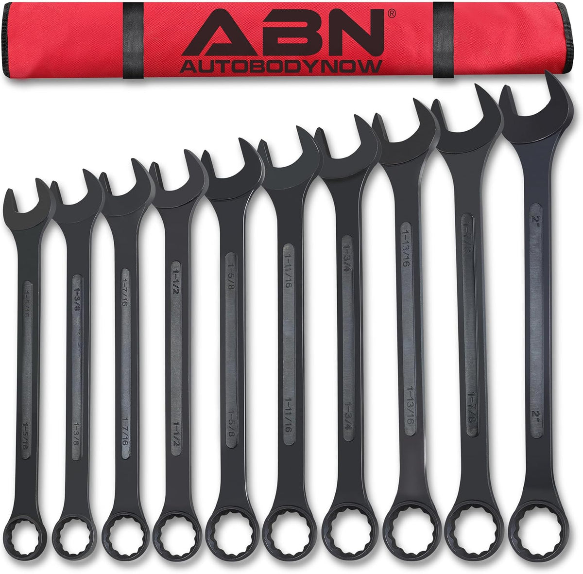 ABN Large Combination Wrench Set SAE 1-5/16 to 2in - Standard 10 Piece Jumbo Open End Wrench Set