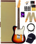 Fender American Ultra Luxe Vintage '60s Telecaster Custom, Rosewood Fingerboard - 3-Color Sunburst Bundle with Case, Hat, Strap, Cable, and Guitar Cleaning Kit