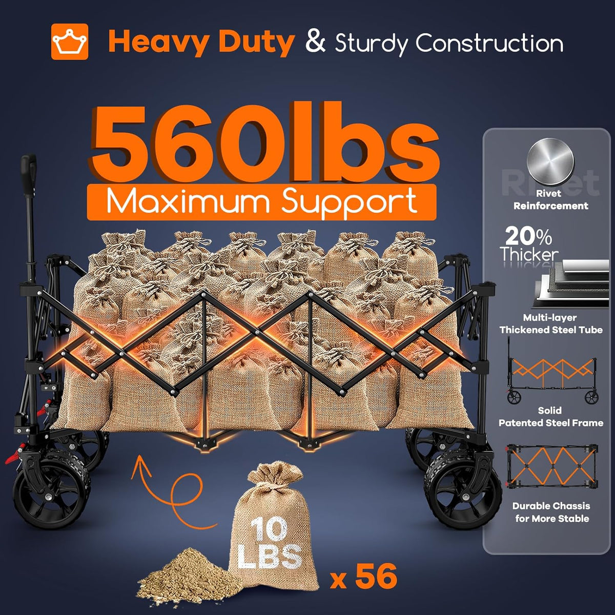 Originsure 48' L Collapsible Wagon Cart Foldable, 560lbs Weight Capacity 300L Heavy Duty Folding Beach Wagons with Big All-Terrain Wheels, Utility Carts for Groceries, Camping, Sports - Grey
