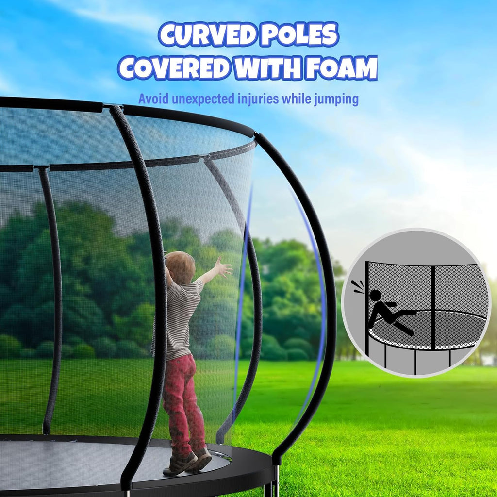 Kiivakii Trampoline 8FT 10FT 12FT 14FT 16FT, Outdoor Trampolines for Kids and Adults, Recreational Trampoline with Enclosure Net & Ladder, Round Trampolines ASTM Approved