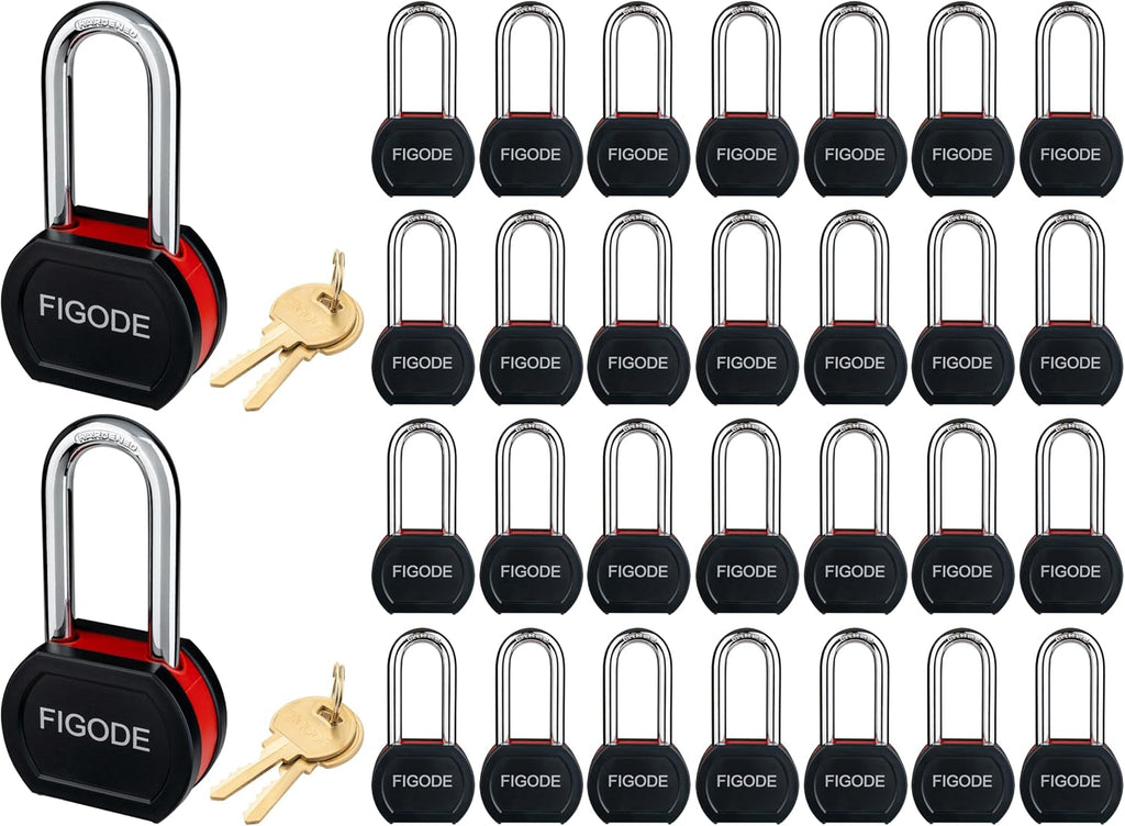 FIGODE® Large Sturdy Steel Locks with 60 Same Keys, Heavy Duty Padlock, 2-3/4' Wide, 2.7' Long Shackle Locks for Door, Gate, Storage, Fence, Shed, Latch. 30 Pack Keyed Alike