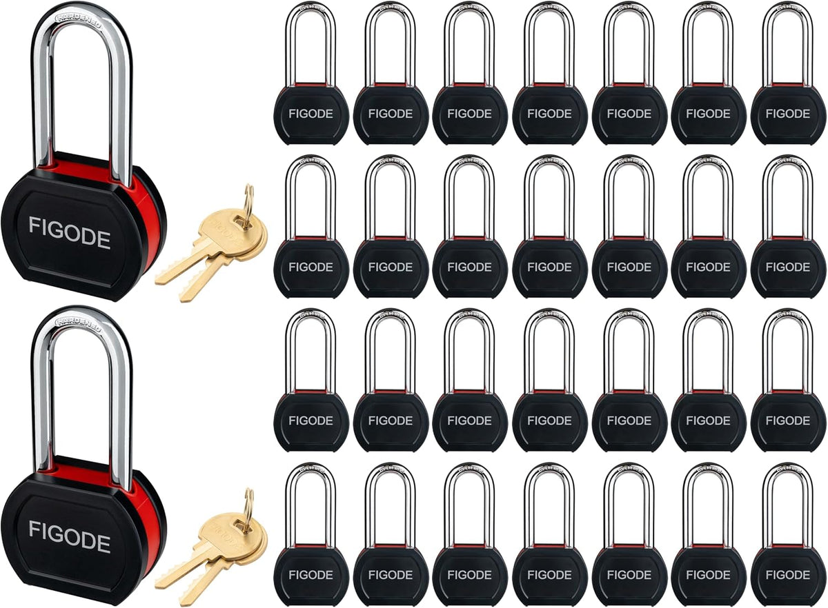 FIGODE® Large Sturdy Steel Locks with 60 Same Keys, Heavy Duty Padlock, 2-3/4' Wide, 2.7' Long Shackle Locks for Door, Gate, Storage, Fence, Shed, Latch. 30 Pack Keyed Alike