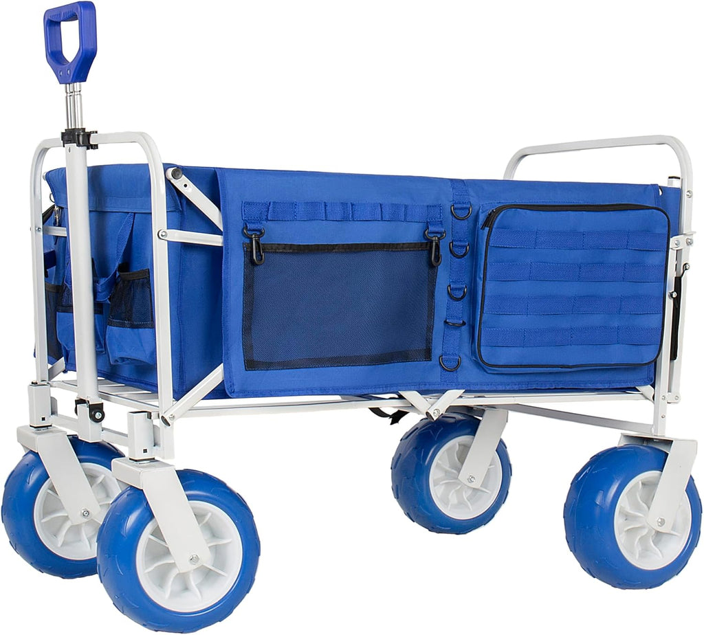 ZeHuoGe 500LBS Folding Wagon with Extendable Tailgate, Multi-Functional Wagon with 9' All-Terrain 360° Rotation Wheels, 2 Detachable Insulated Bags for Beach, Camping, Garden & Outdoor Sports