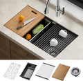 JOMOO 32‑Inch Nano‑Coated Stainless Steel Workstation Sink, 10″ Deep Single Bowl Undermount Kitchen Sinks, Handmade Topmount Sink Set with Accessories for Kitchen, Bar & RV