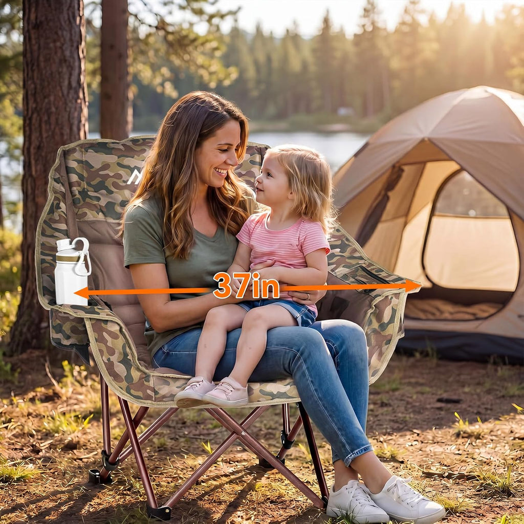Huskfirm 2 Pack Camping Chairs Oversized Padded Camping Chair Heavy-Duty Foldable Camping Chairs with Cup Holder and Cooler Bag Portable Lawn Chair for Sports Outdoors-Support 450LBS, Camouflage