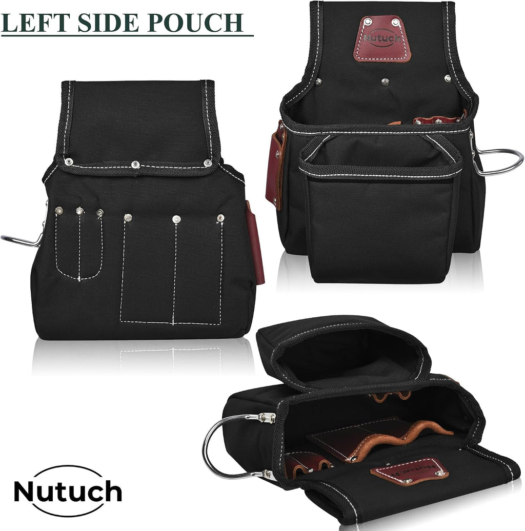 Nylon and Leather Tool Belt | Nylon Tool Pouch | Carpenter | Construction | Framers | Electrician Tool Belts | Drywall Tool Bags (BLACK)