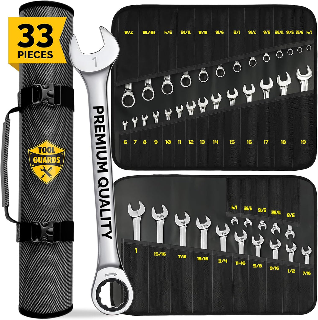 Ratcheting Wrench - Slim Profile - Ratchet Wrench, 33pcs - Metric and Standard Combination Large Wrench Set