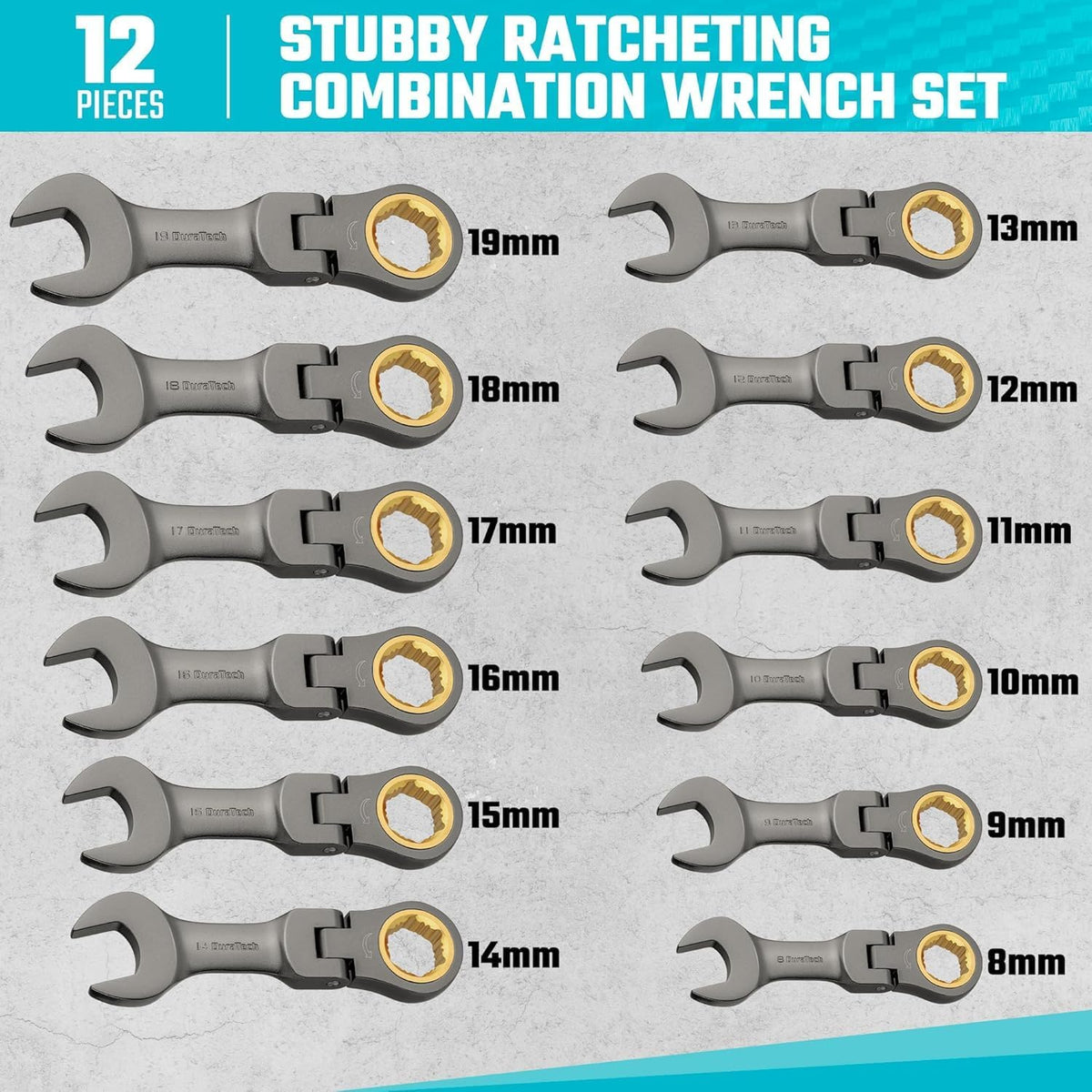 DURATECH 24-Piece Flex-Head Ratcheting Wrench Set, Stubby Combination Wrench Set, Metric