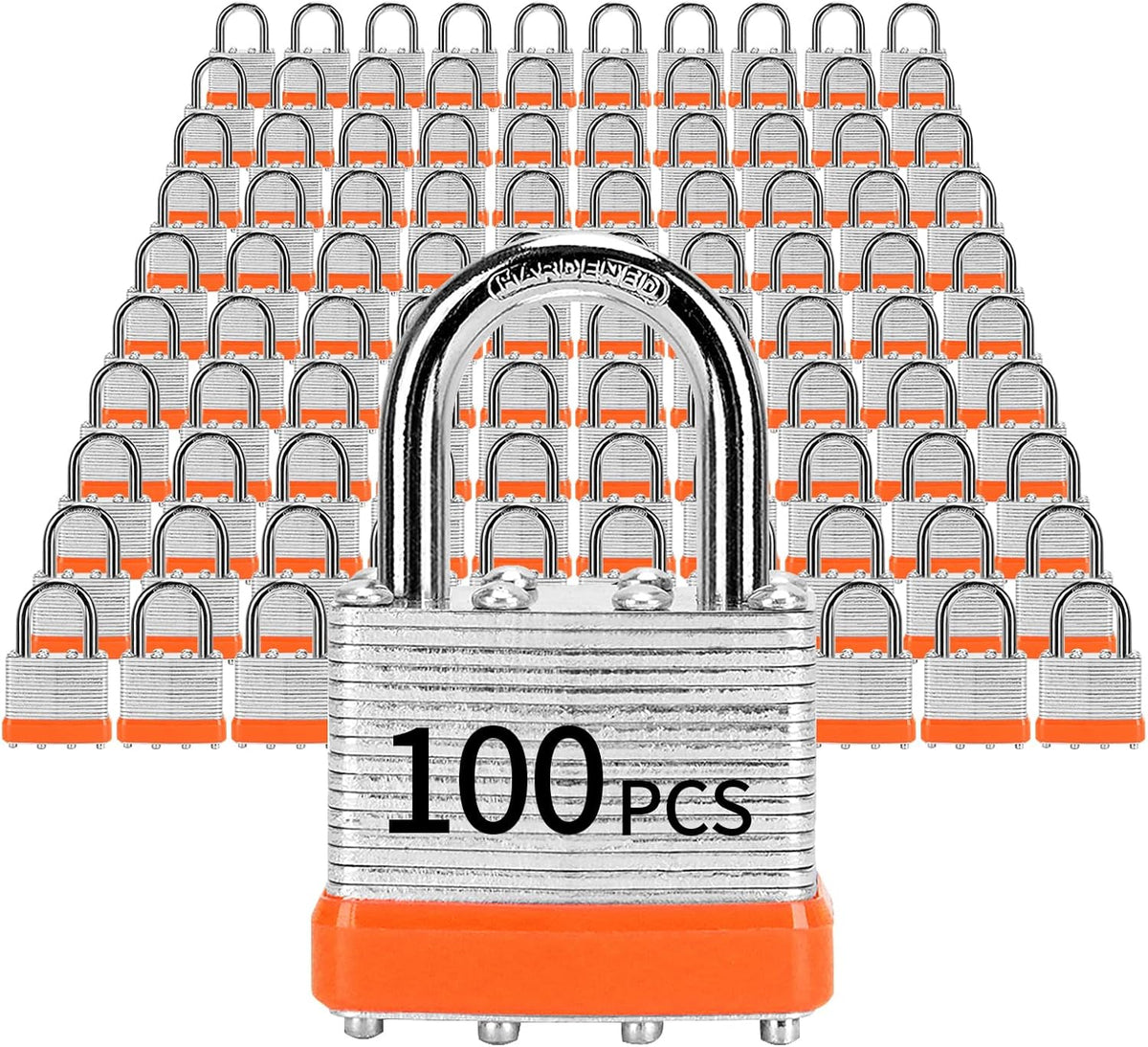 Padlocks with Same Key, LQYN 100 Pcs Laminated Keyed Padlock (1-9/16', 40mm), Keyed Alike Locks, Normal Shackle, for Storage Locker, Hasp Latch, Toolbox, Sheds