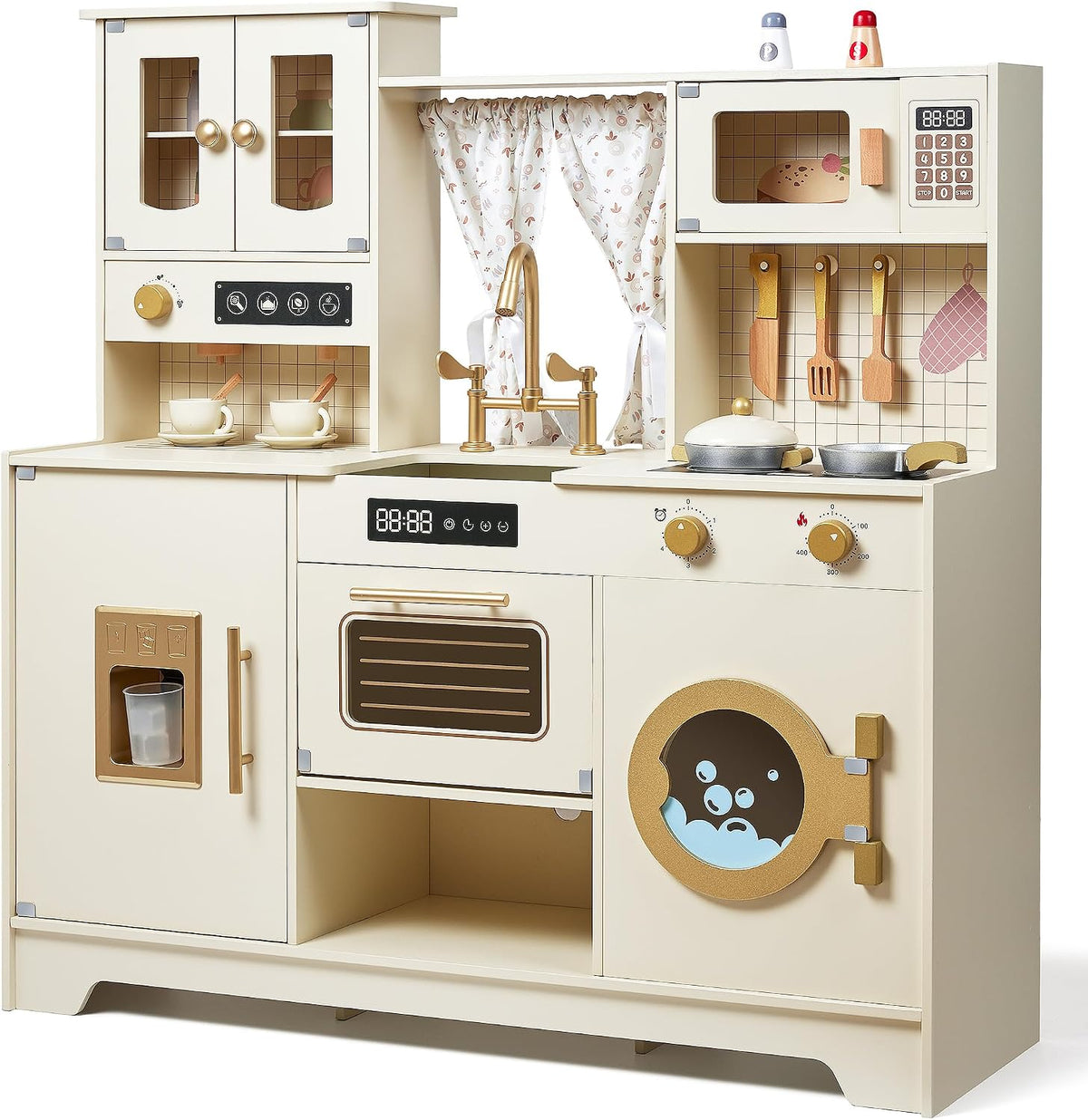 Play Kitchen for Kids Wooden Pretend Play Kitchen Set Toy Toy Kitchen with 26 Pcs Toy Food & Cookware Accessories Gift for 3+ Year Old Girls & Boys (Bean Green)