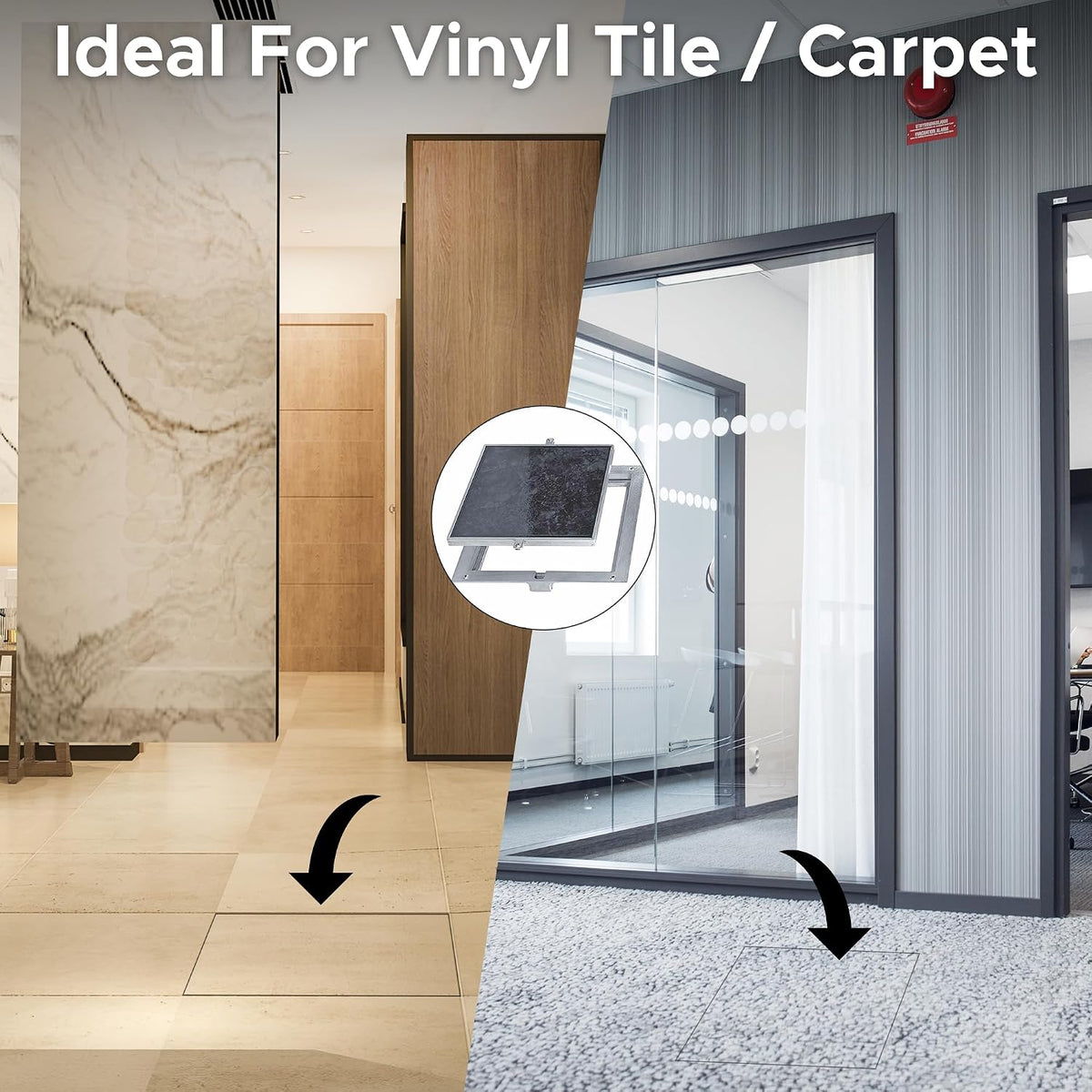 Best 18' x 18' Removable Floor Access Panel with a 1/8' Recess for Vinyl Carpet/Tile, High-Grade Smooth Aluminum Floor Access Door Secured with 1/4' x 1' Flat Head Screws, Mill Finish,BA-FT-8080