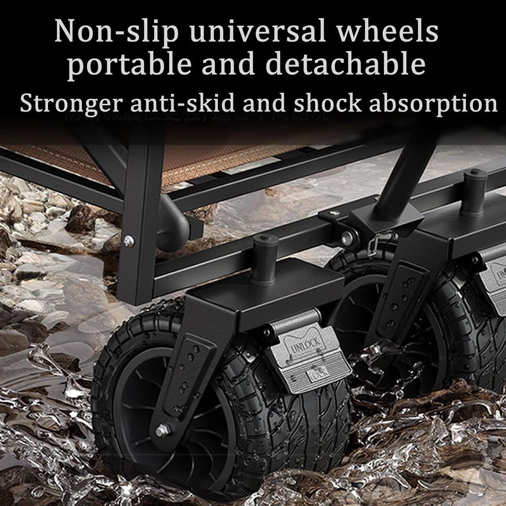 Garden Carts,Black Collapsible Wagon,Sports Outdoor Utility Wagon Folding Garden Wagon Sports Steel Frame Foldable Yard Car with Side Pockets Off-Road Brake Wheel Camping Cart
