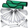 SK Ratcheting Wrench Set, Combination Wrench Set, 30-Piece, SAE 1/4' to 1', Metric 8 to 24mm, 72-Tooth, Premium CR-V Construction, with Rolling Pouch