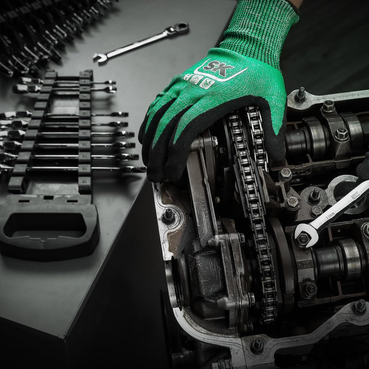 SK Flex-Head Ratcheting Wrench Set, Combination Wrench Set, 25-Piece, SAE 1/4' to 1', Metric 8 to 19mm, 72-Tooth, Premium CR-V Construction, with Rack Organizer