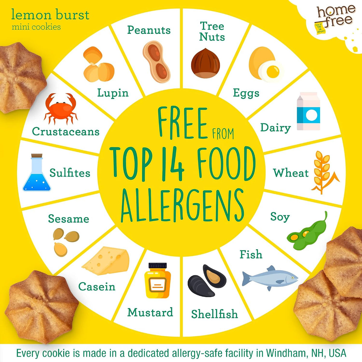 Homefree Treats You Can Trust Gluten Free Mini Cookies, Single Serve, Lemon Burst, 1.0 Ounce (Pack of 64)