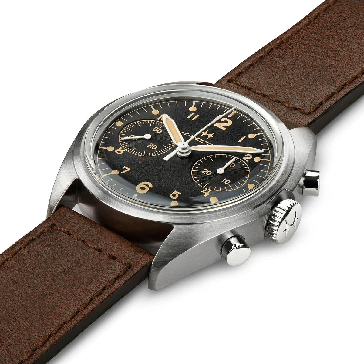 Hamilton Khaki Aviation Pilot Mechanical Men's Watch, 40mm Stainless Steel Case, Swiss Made, Black Dial Analog Wrist Watch for Men, 100m Waterproof, Sapphire Crystal, Cow Leather Strap
