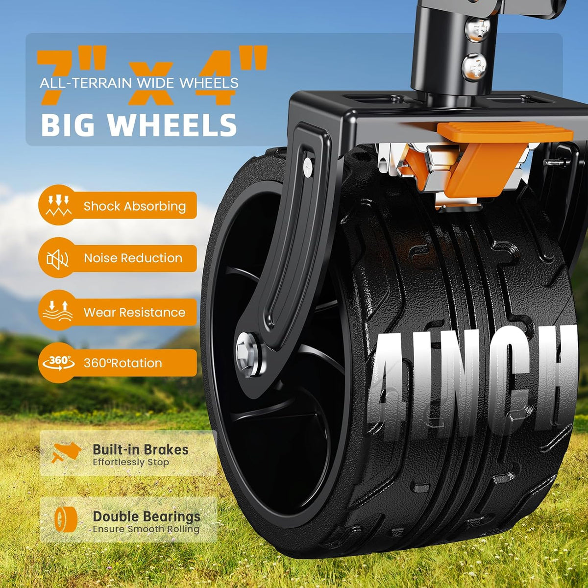 Uyittour Foldable 50''L Extra Long Double Decker Wagon for Sport, 400L Collapsible Heavy Duty Wagon Cart with Big Wheels, Utility All-Terrain Large Extender Cart for Outdoors