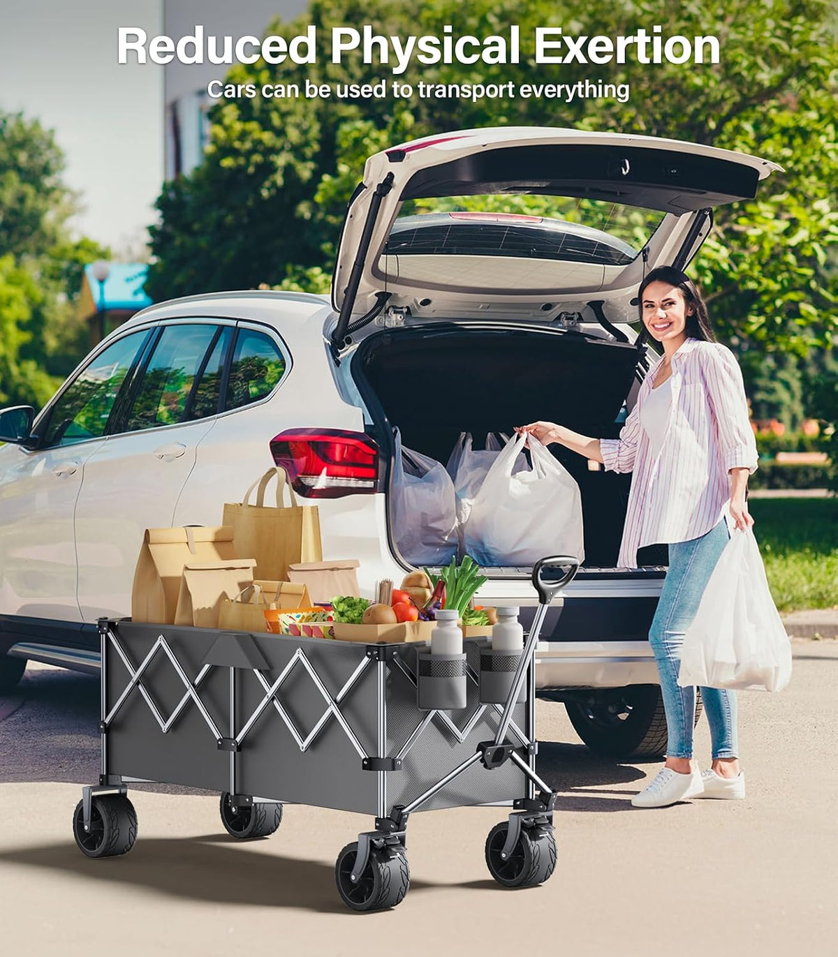 440Lbs Collapsible Wagon Cart with Big Wheels,Utility Wagons with Weight Capacity,Heavy Duty Wagon with Excellent Steering,Ideal for Camping,Gargen,Transport,Outdoor Sports