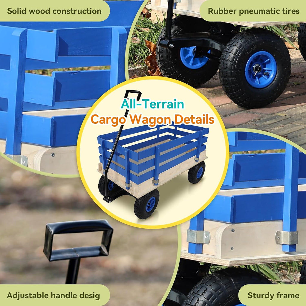 Garden Cart with Removable Side Panels, 176 lbs Capacity - Heavy-Duty Steel Yard Cart with Pneumatic Tires, Ideal for Gardening, Beach Use, and More (Blue-Black Handle)