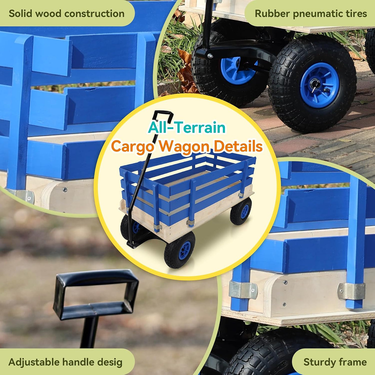 Garden Cart with Removable Side Panels, 176 lbs Capacity - Heavy-Duty Steel Yard Cart with Pneumatic Tires, Ideal for Gardening, Beach Use, and More (Blue-Black Handle)
